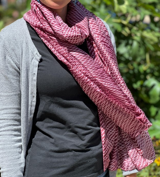 The Charlotte - Arashi Shibori Silk Scarf in Burgundy Red