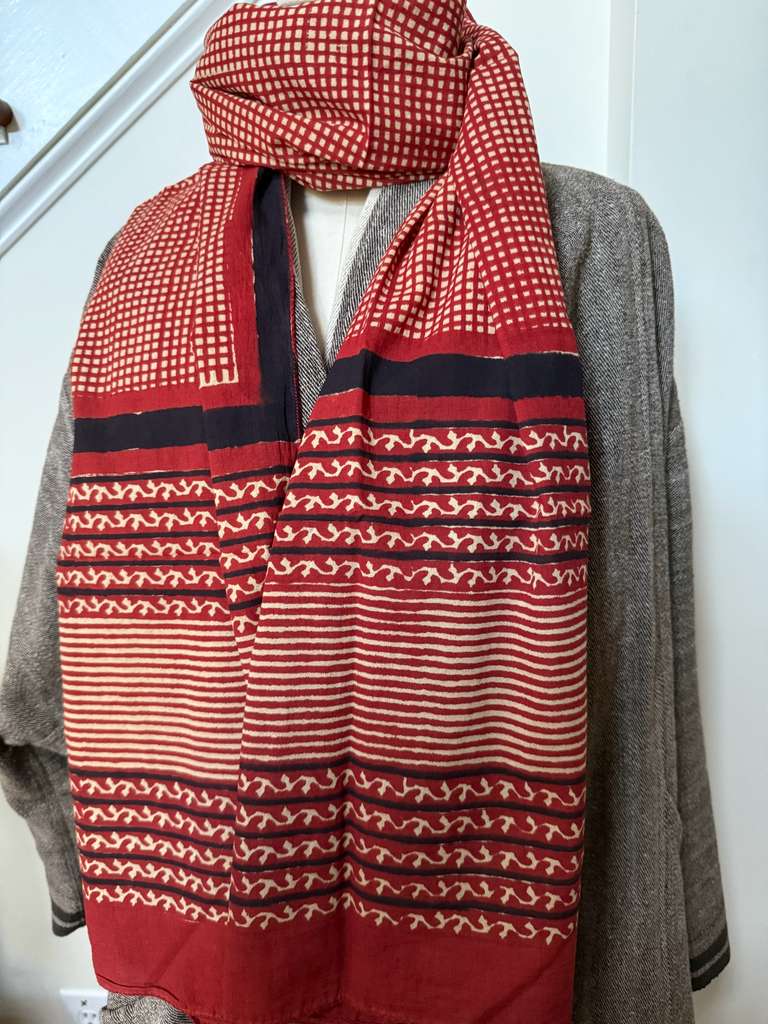 Block Print Scarf - Venetian Red Check
