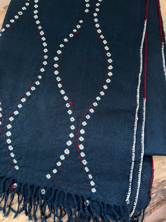 Bandhani Wool Stole - Indigo