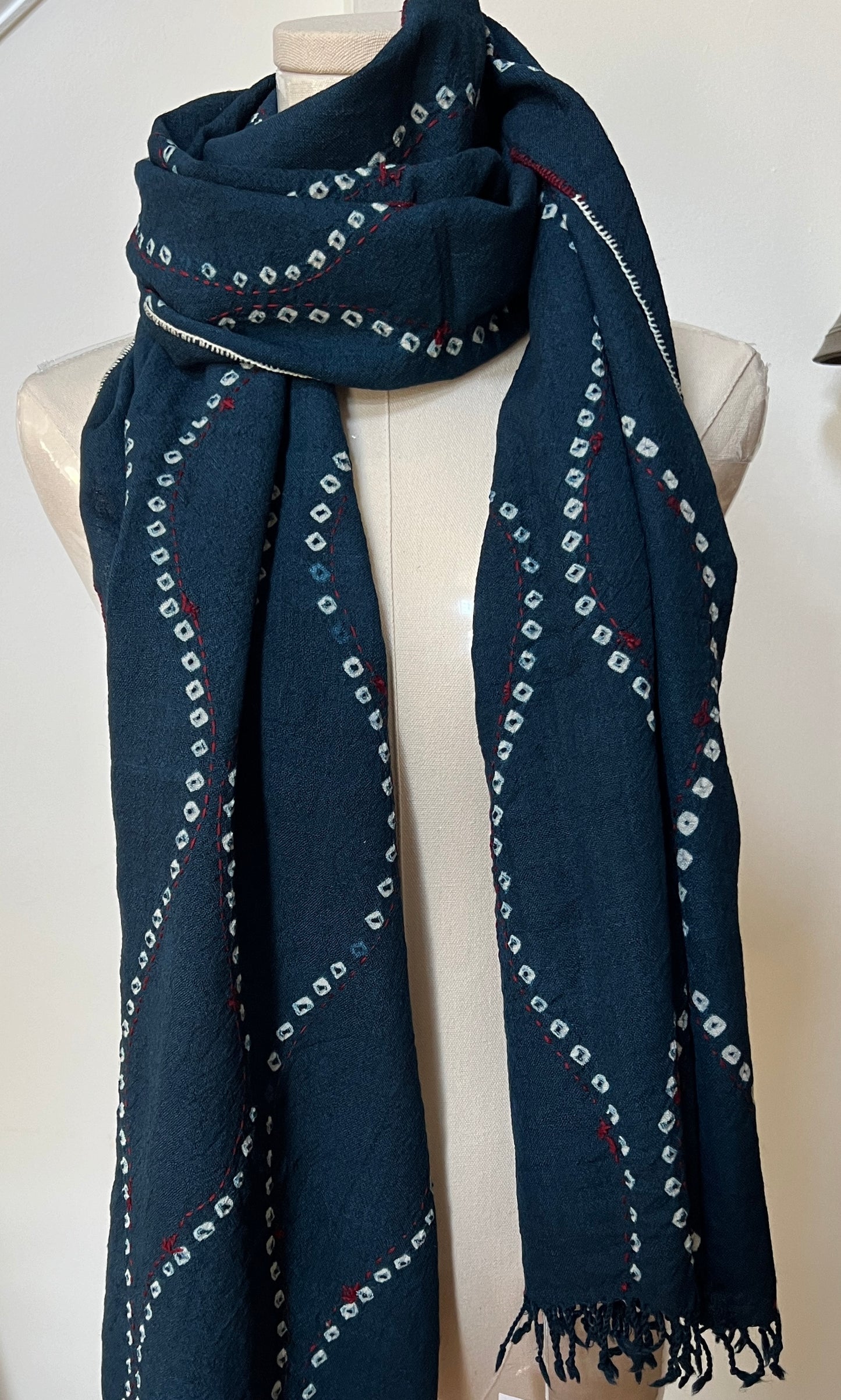 Bandhani Wool Stole - Indigo