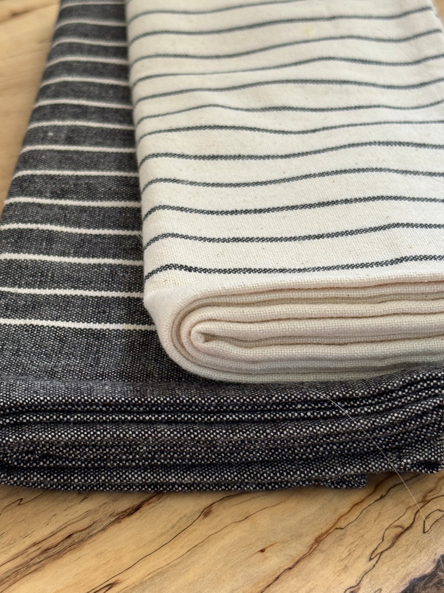 Tea Towel, Organic Cotton - Charcoal & Cream Stripe (Set of 2 Contrasting Towels)
