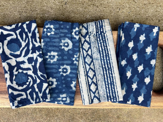 Cotton Table Napkins - Assorted Indigo -Aria (Set of 4)