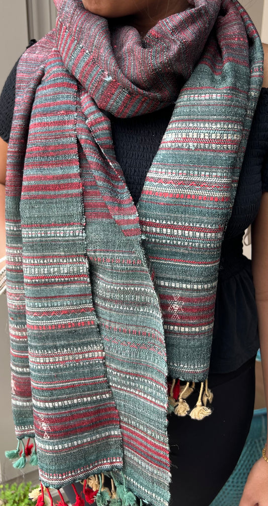 Handwoven Silk Tussar Stole, Sage Spice