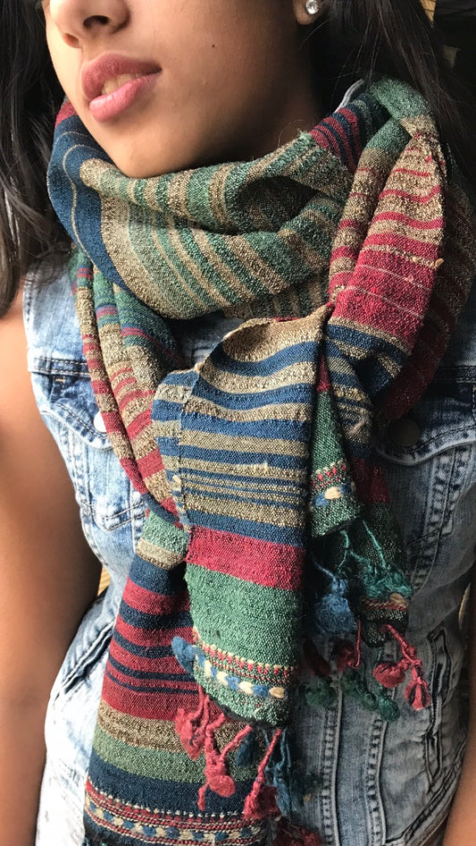 Pomegranate | Indigo Khadi and Tussar Silk Stole