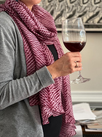 The Charlotte - Arashi Shibori Silk Scarf in Burgundy Red