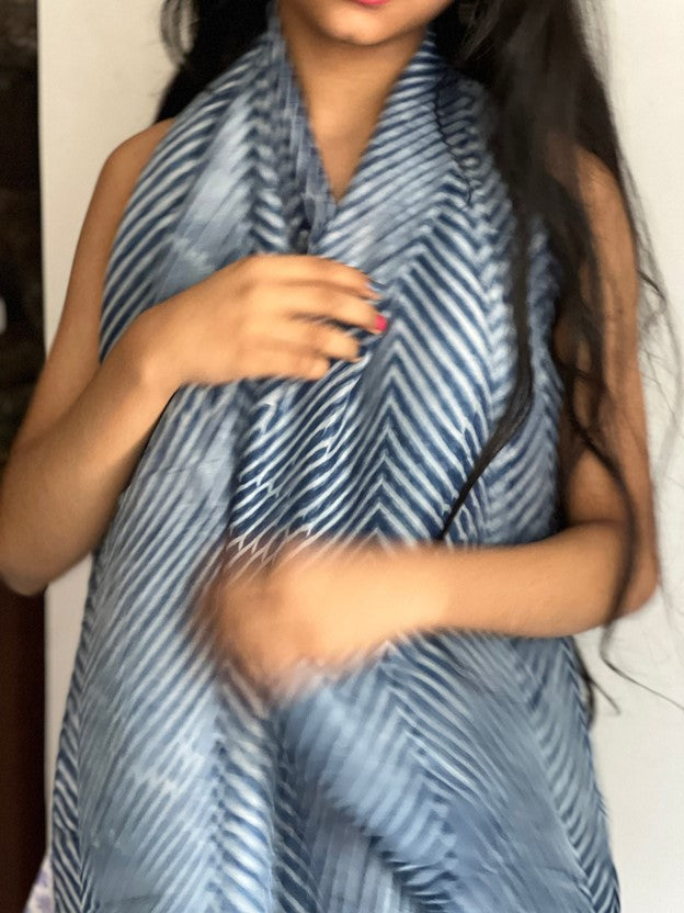 The Charlotte - Arashi Shibori Silk Scarf in Indigo