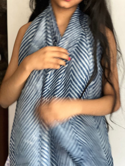 The Charlotte - Arashi Shibori Silk Scarf in Indigo