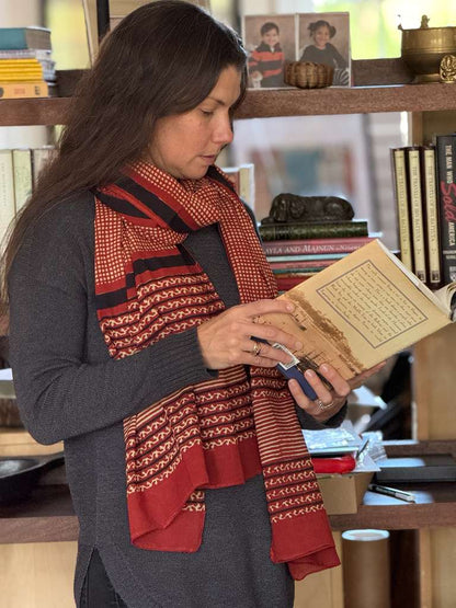 Block Print Scarf - Venetian Red Check