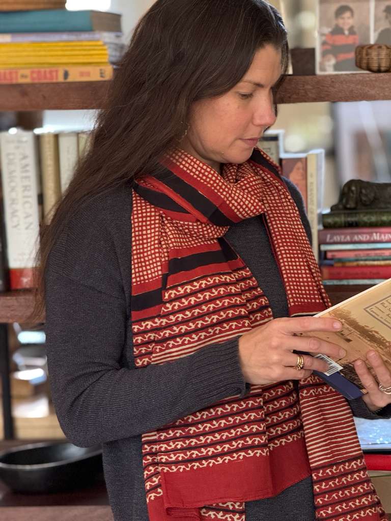 Block Print Scarf - Venetian Red Check