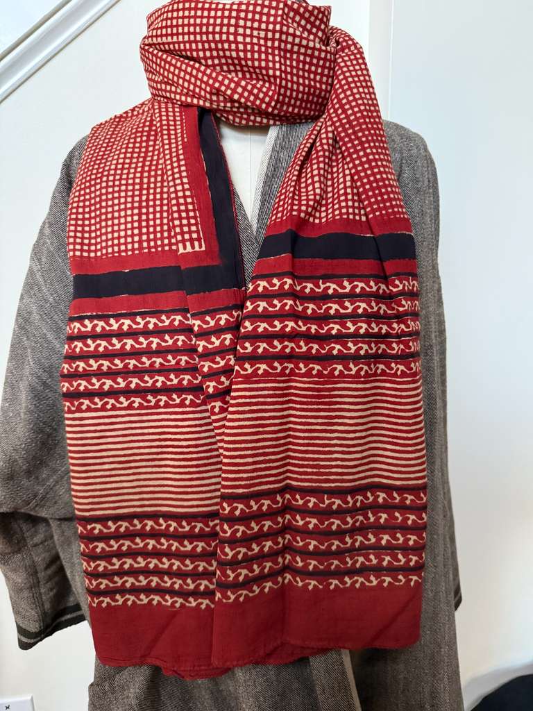 Block Print Scarf - Venetian Red Check