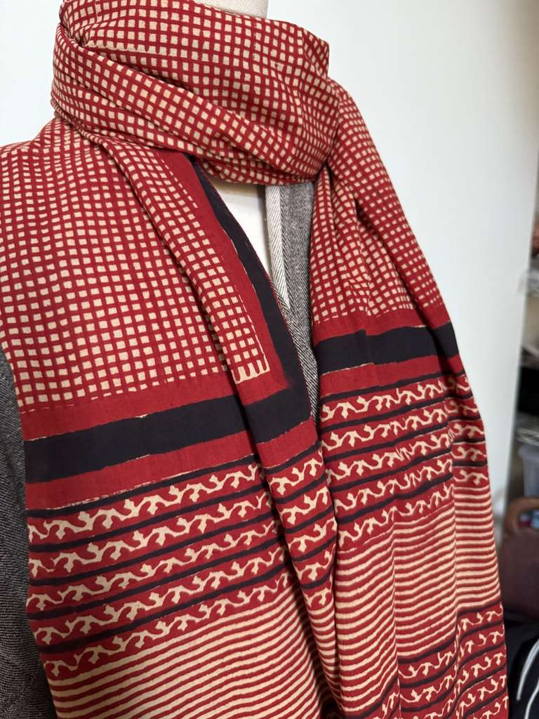 Block Print Scarf - Venetian Red Check