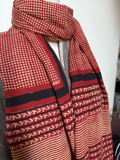 Block Print Scarf - Venetian Red Check