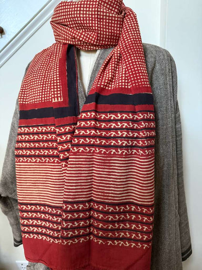 Block Print Scarf - Venetian Red Check