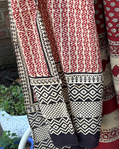 Block Print Rectangular Kutch Scarf - Tahoe
