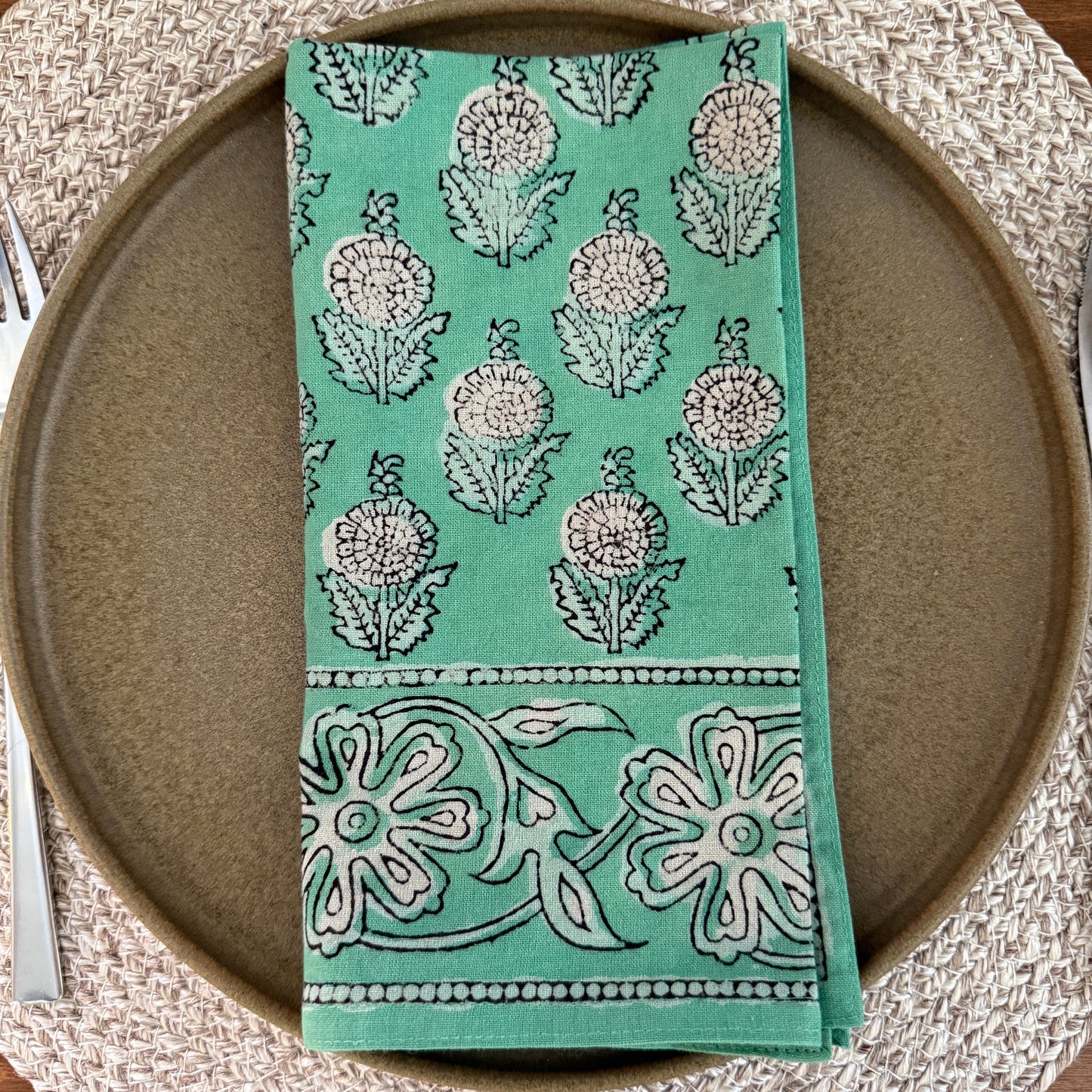 Table Napkins - Dot and Bloom in Mint (Set of 4)