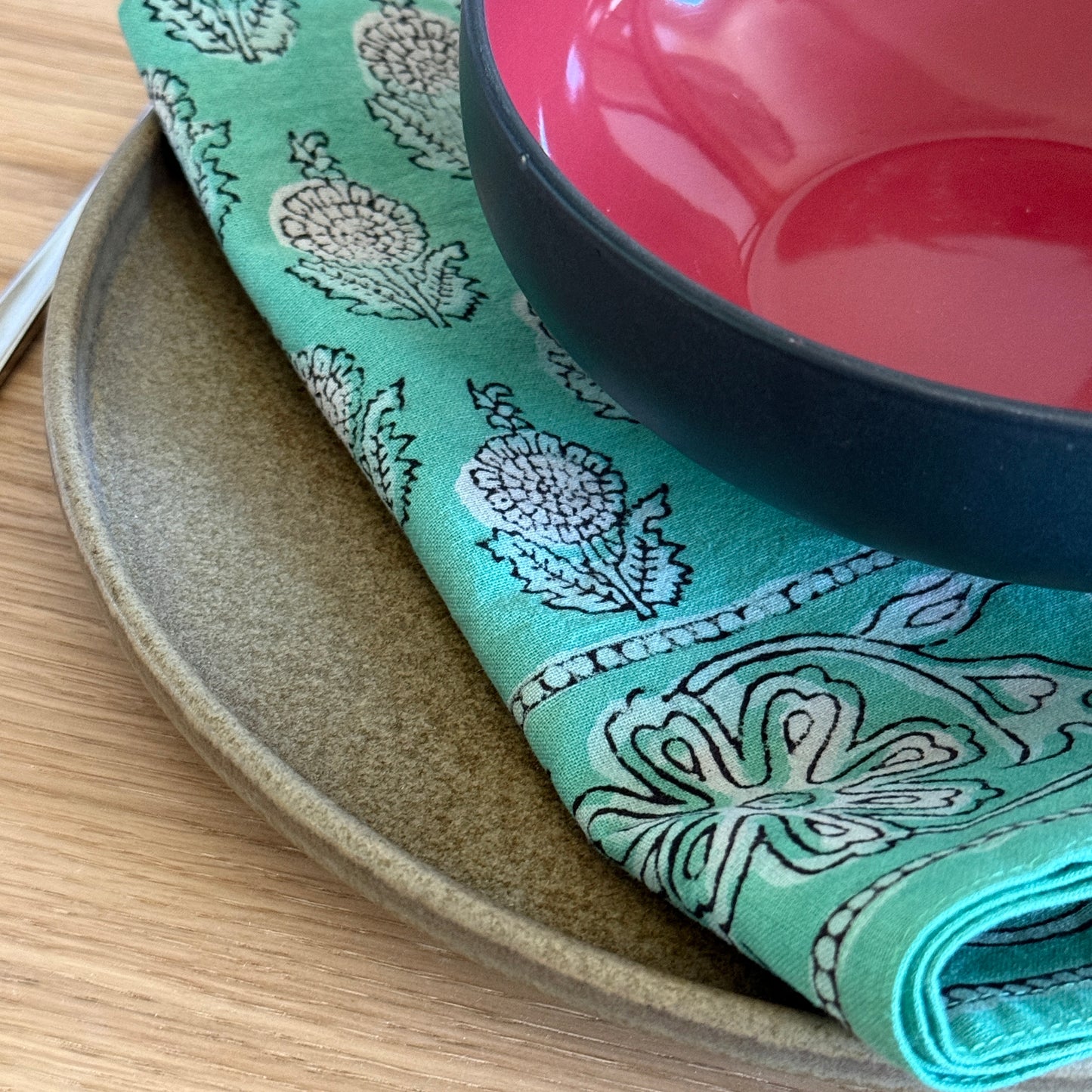 Table Napkins - Dot and Bloom in Mint (Set of 4)