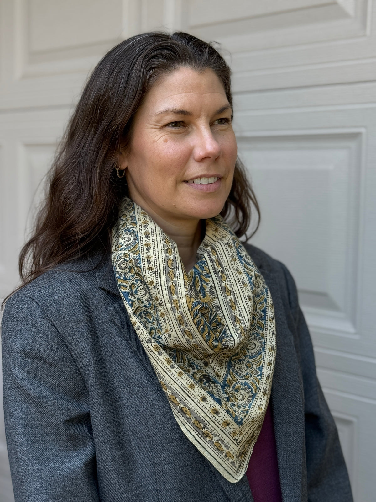 Bandana, Flax and Indigo Kalamkari Print