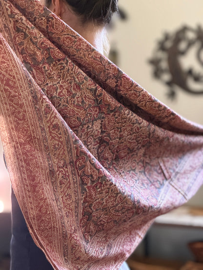 Large Kalamkari Block Print Cotton Square Scarf - Oxalis