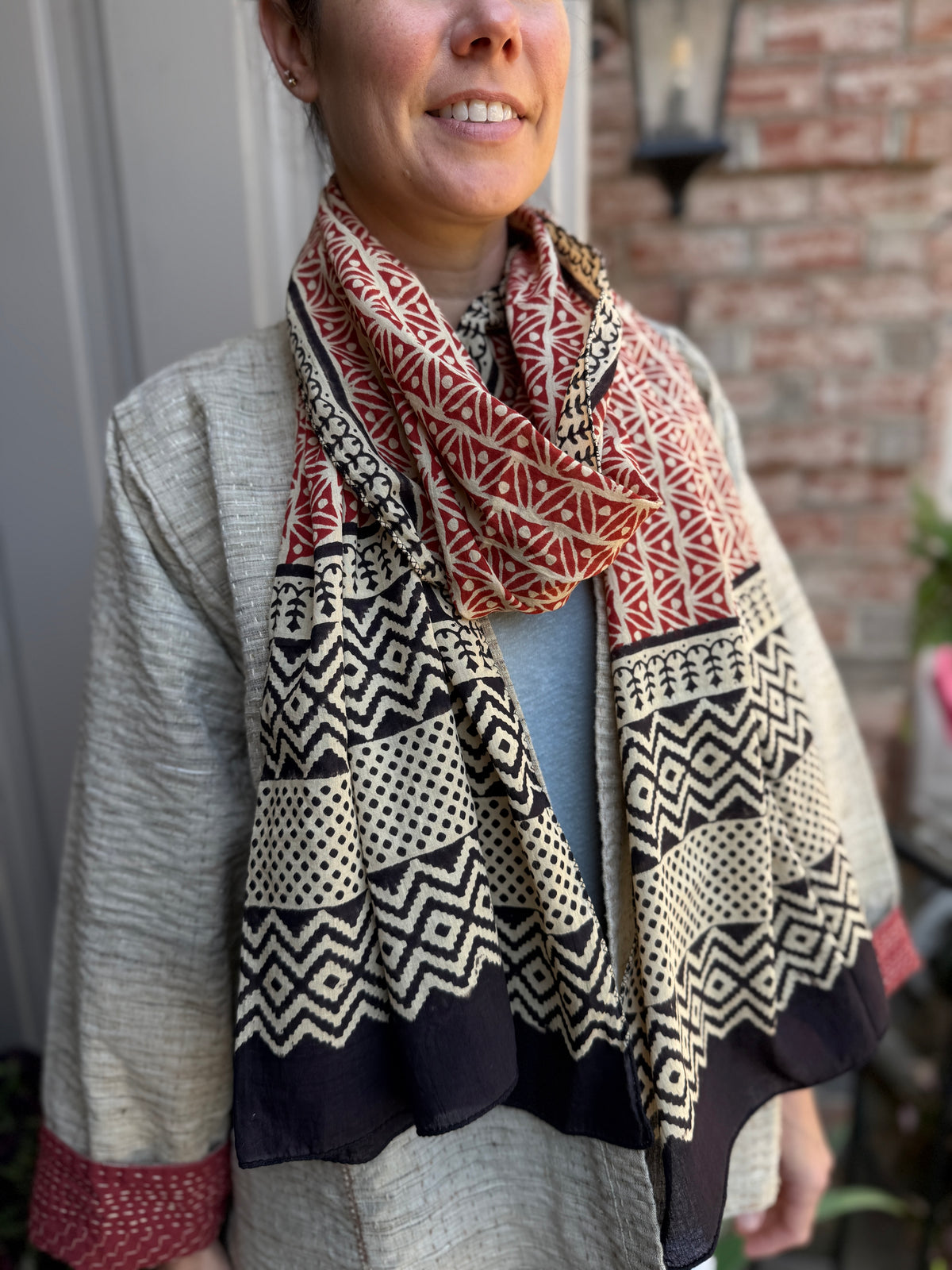 Block Print Rectangular Kutch Scarf - Tahoe