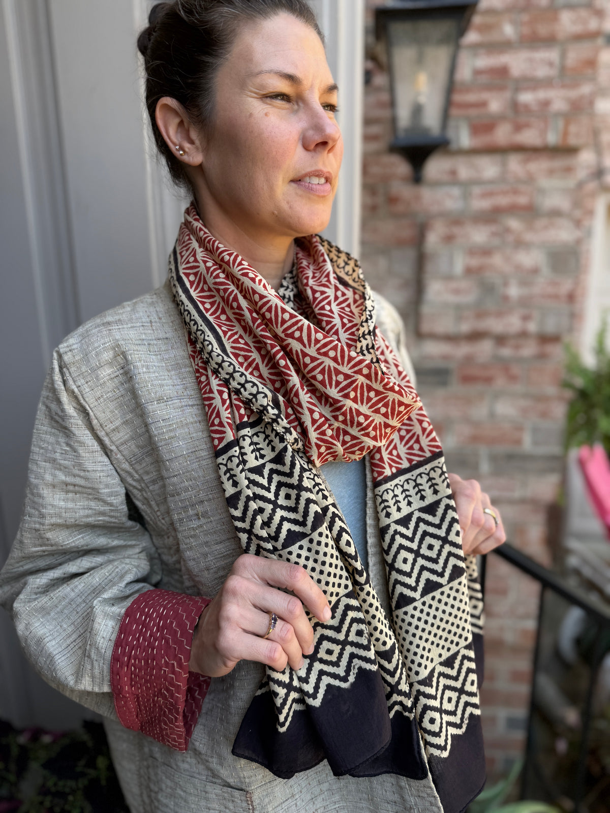 Block Print Rectangular Kutch Scarf - Tahoe