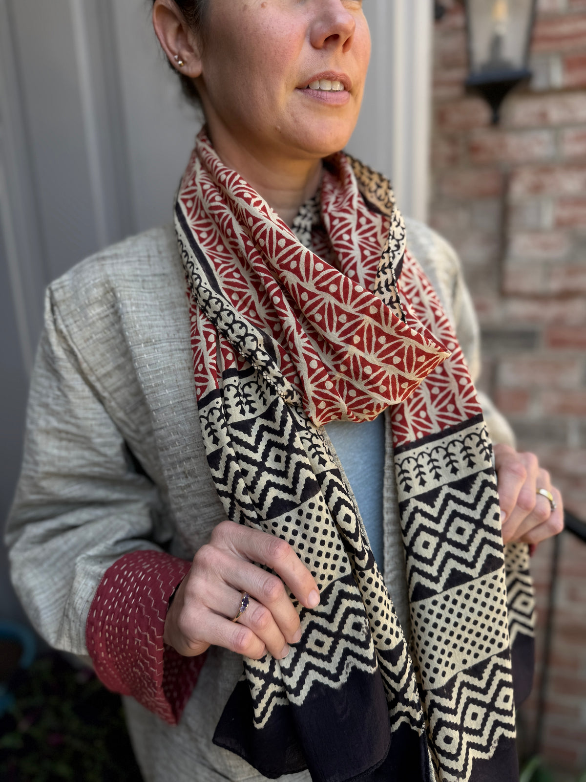 Block Print Rectangular Kutch Scarf - Tahoe