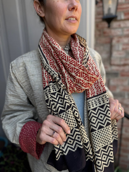 Block Print Rectangular Kutch Scarf - Tahoe