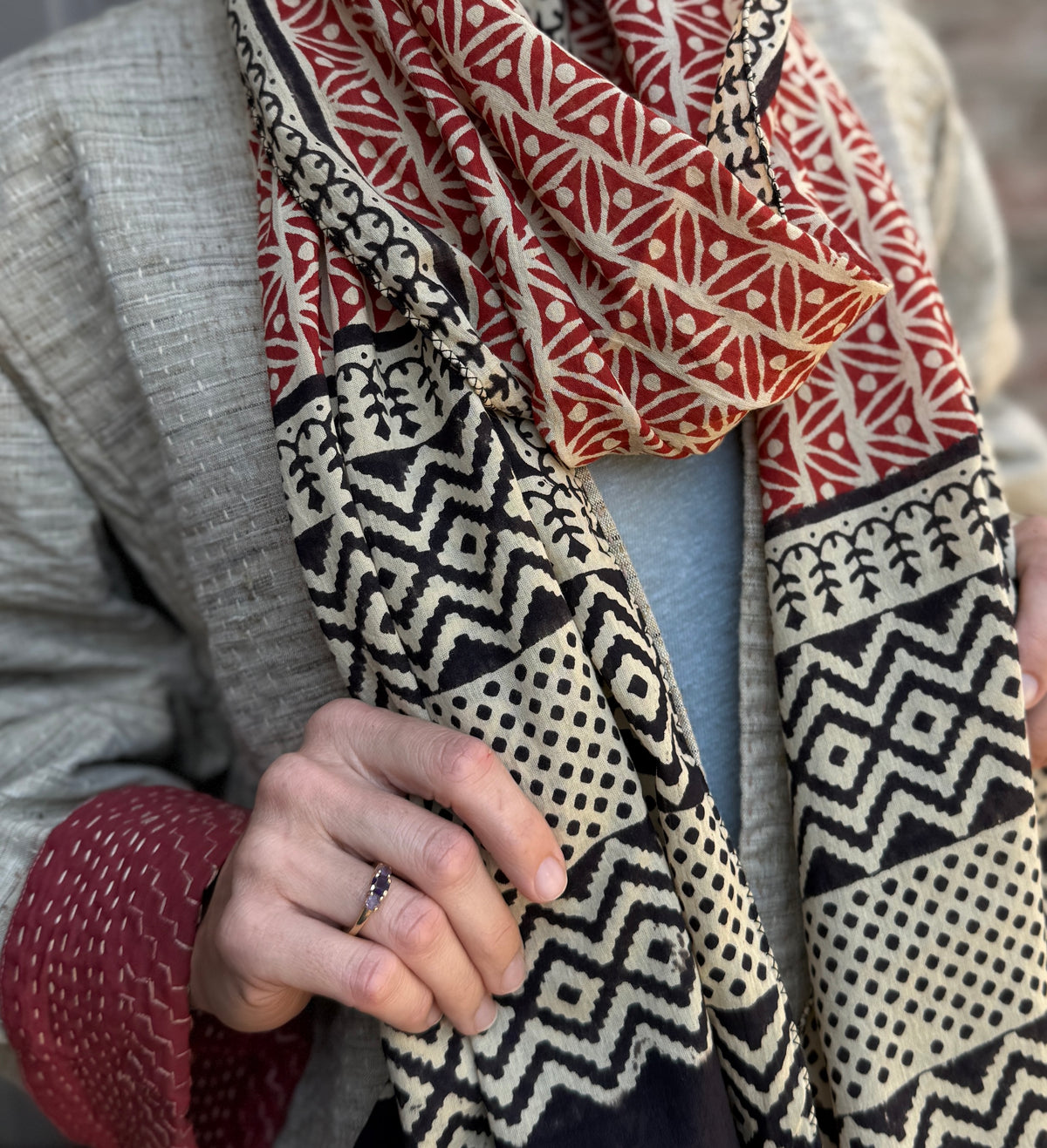 Block Print Rectangular Kutch Scarf - Tahoe