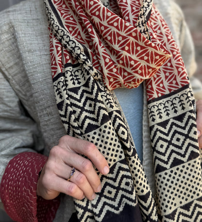 Block Print Rectangular Kutch Scarf - Tahoe