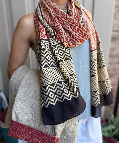 Block Print Rectangular Kutch Scarf - Tahoe