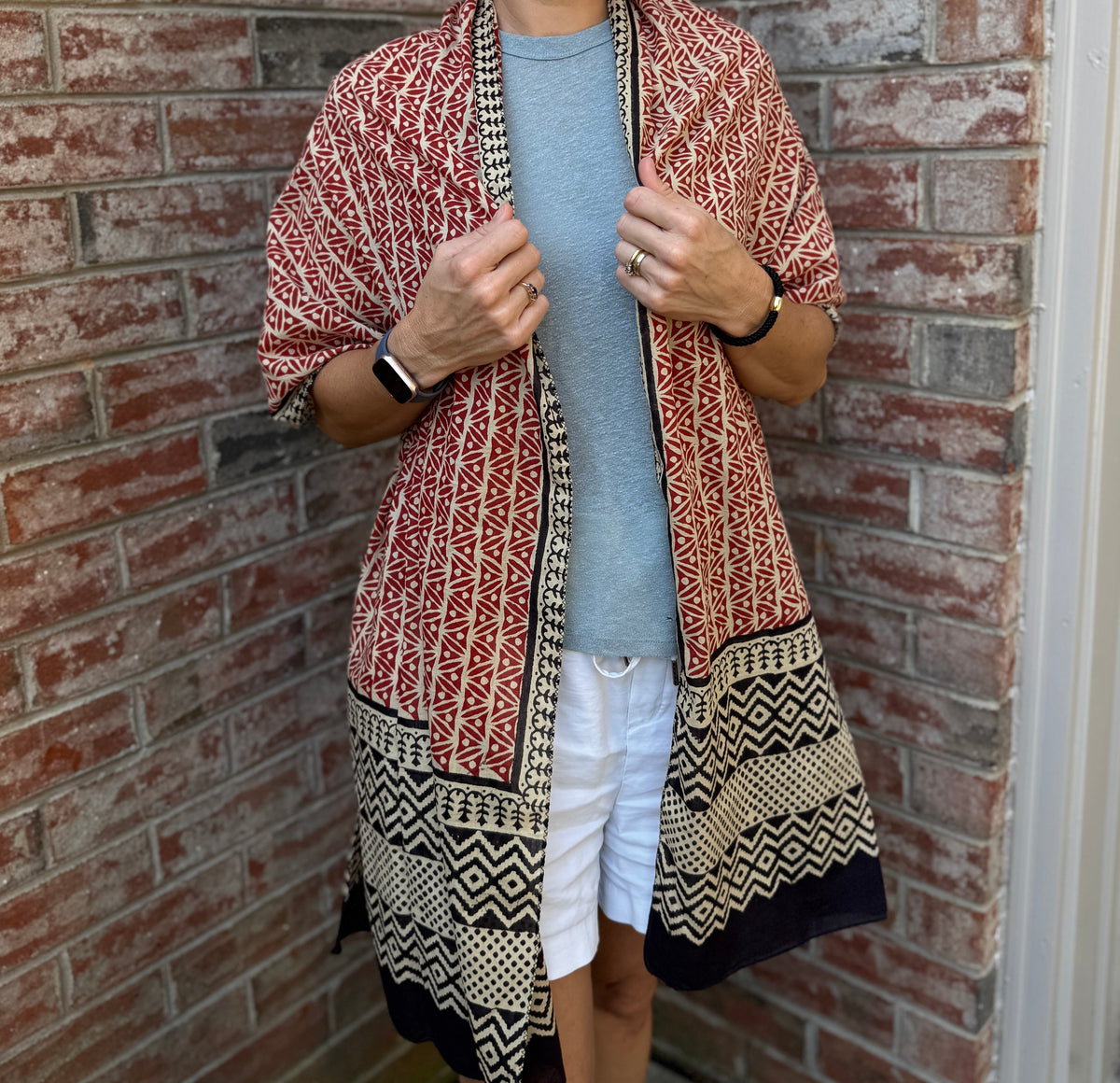 Block Print Rectangular Kutch Scarf - Tahoe