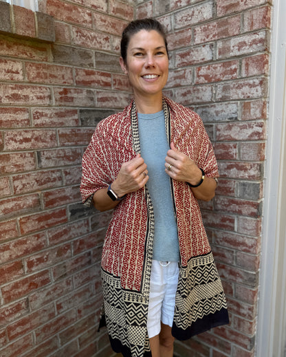 Block Print Rectangular Kutch Scarf - Tahoe