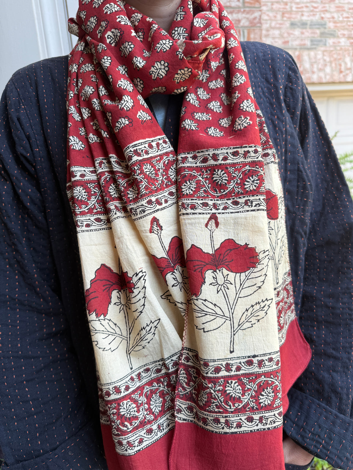 Block Print Rectangular Kutch Scarf - Aspen