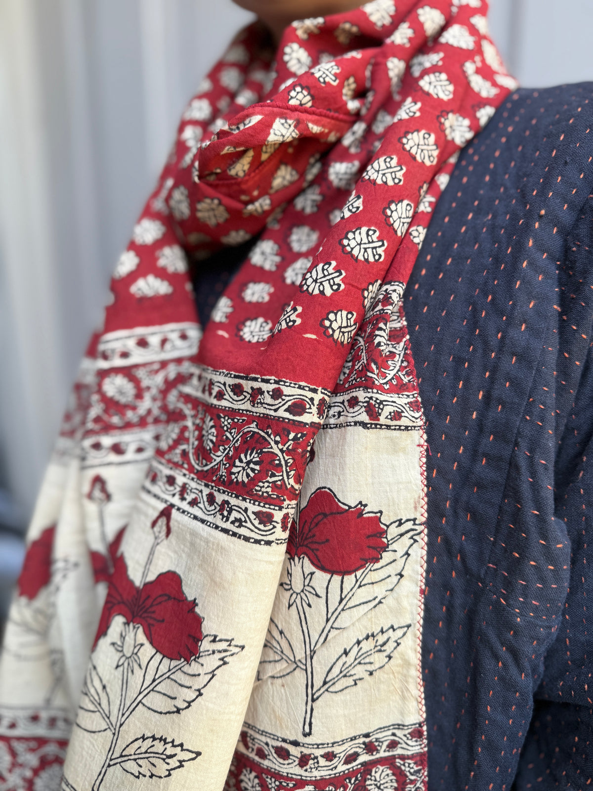Block Print Rectangular Kutch Scarf - Aspen