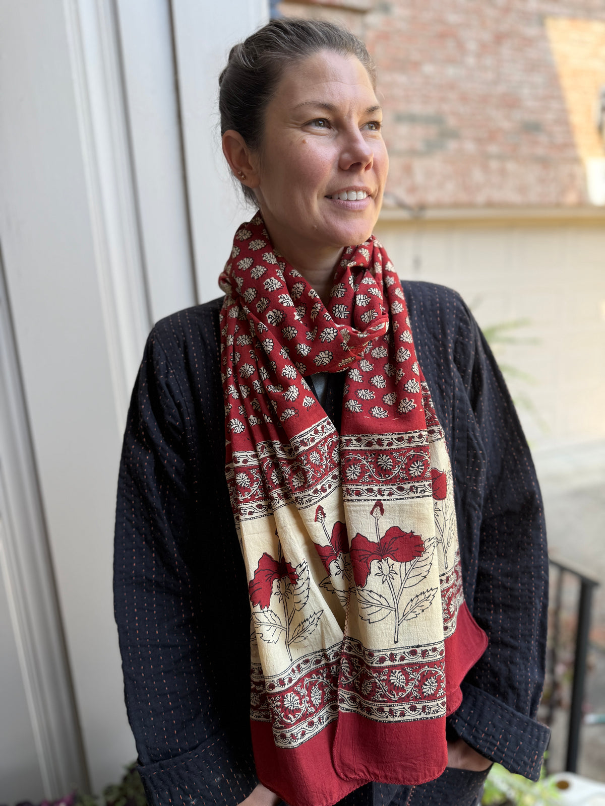 Block Print Rectangular Kutch Scarf - Aspen