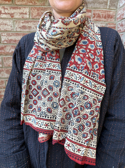 Block Print Rectangular Kutch Scarf - Santa Fe
