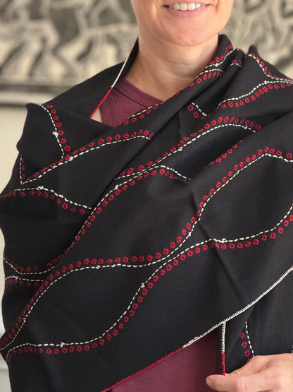 Bandhani Wool Stole- Black Cayenne