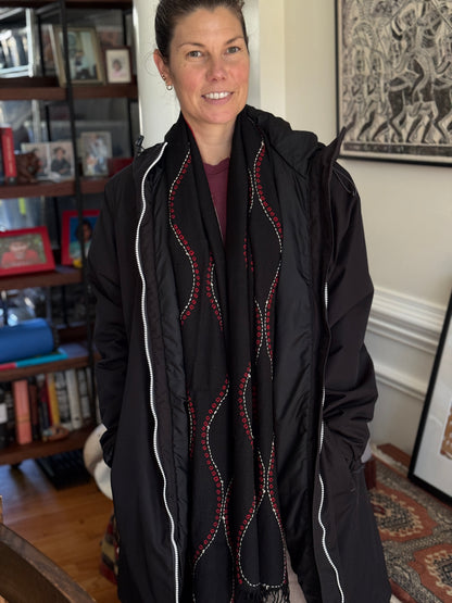Bandhani Wool Stole- Black Cayenne