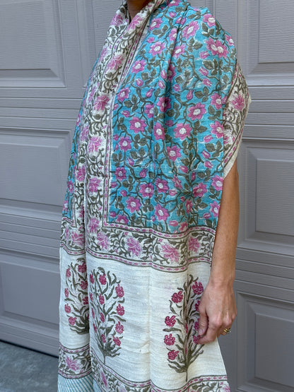 Raw Silk Block Printed Shawl - Camellia