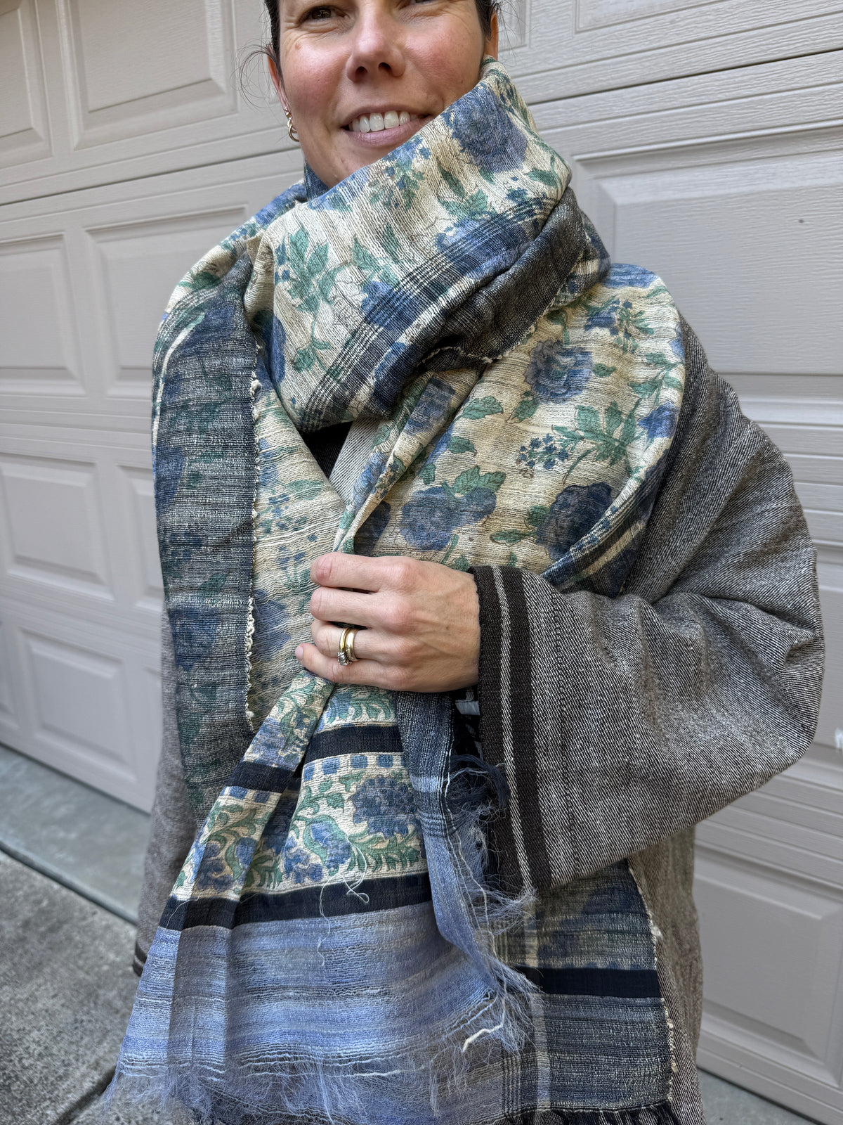 Raw Silk Block Printed Shawl - Purple Rose