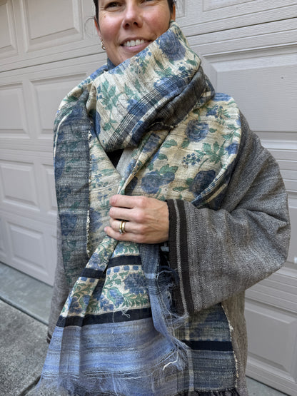 Raw Silk Block Printed Shawl - Purple Rose