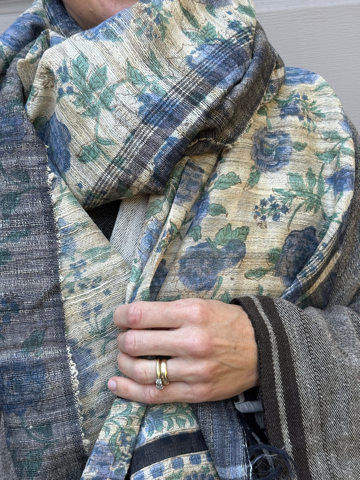 Raw Silk Block Printed Shawl - Purple Rose