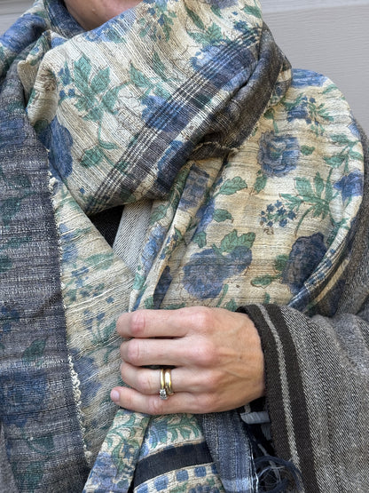 Raw Silk Block Printed Shawl - Purple Rose