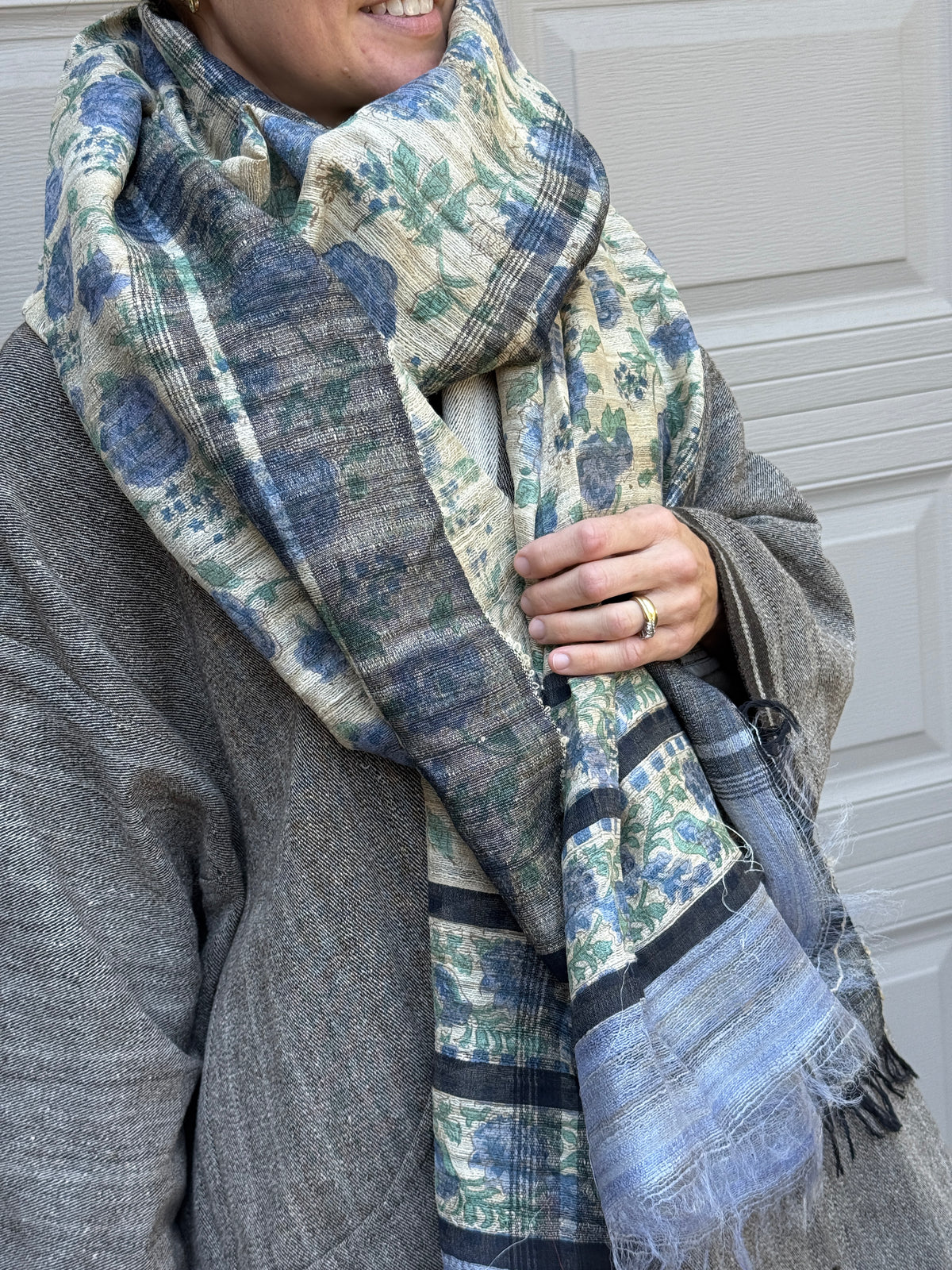 Raw Silk Block Printed Shawl - Purple Rose