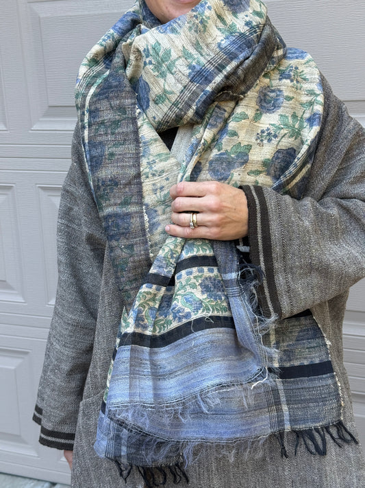 Raw Silk Block Printed Shawl - Purple Rose