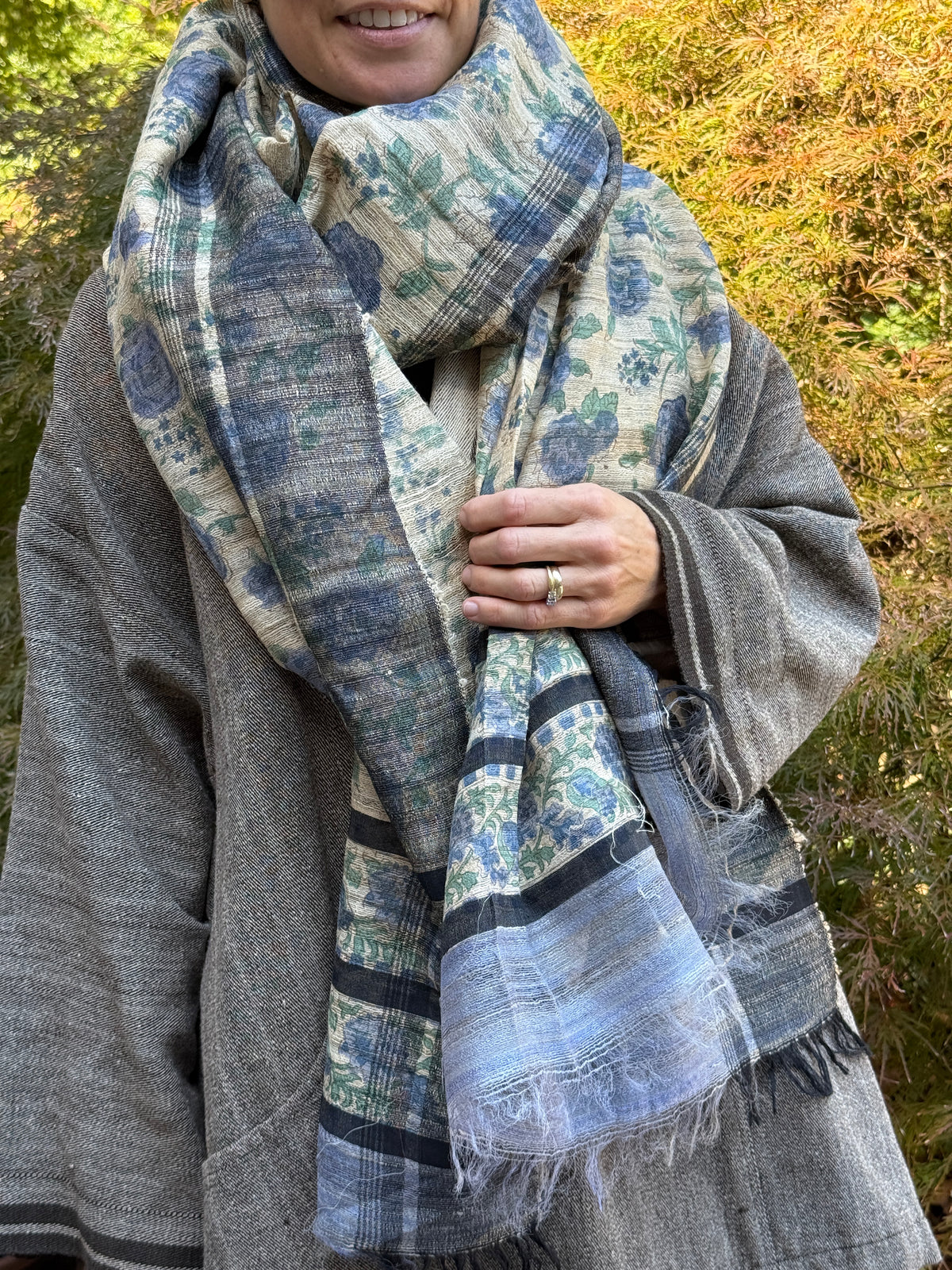 Raw Silk Block Printed Shawl - Purple Rose
