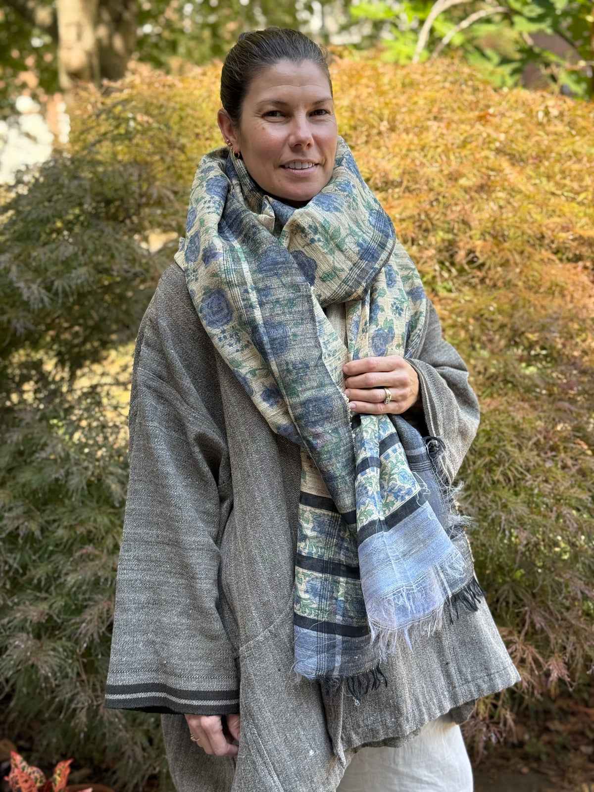 Raw Silk Block Printed Shawl - Purple Rose