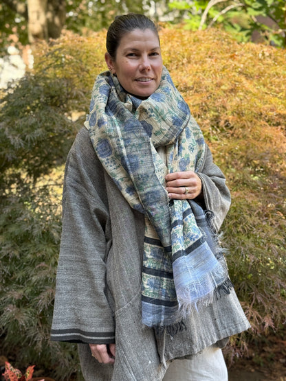 Raw Silk Block Printed Shawl - Purple Rose
