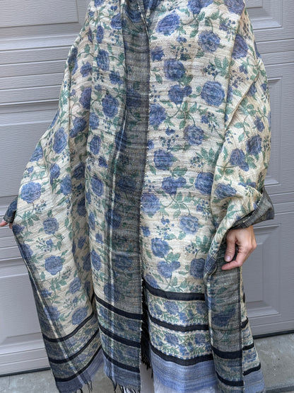 Raw Silk Block Printed Shawl - Purple Rose