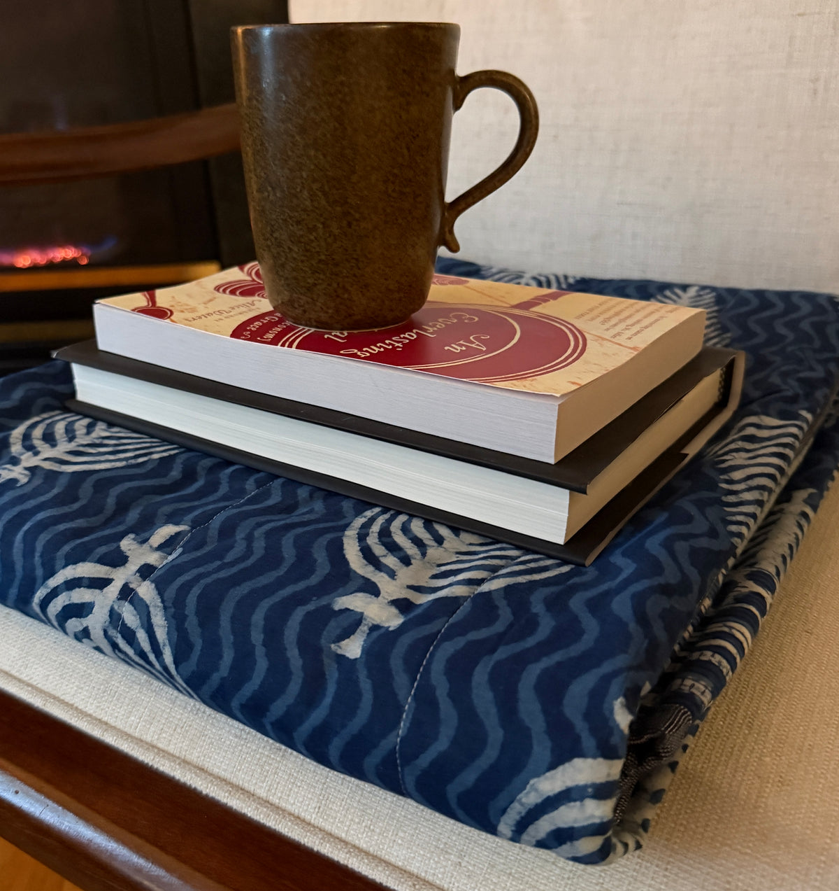 Quilted Block Print Reversible Throw - Indigo Fir