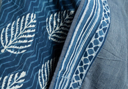 Quilted Block Print Reversible Throw - Indigo Fir